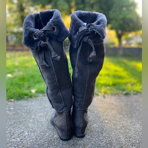 Napoleoni leather over knee wedge boots fur lined made in Italy leather sz 39 - Picture 3 of 11